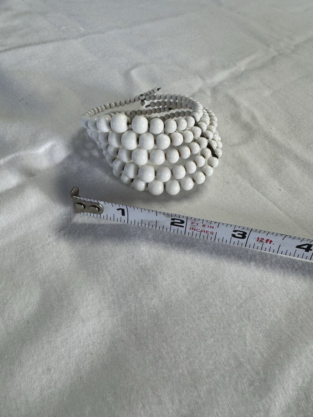 Vintage Multistrand Wide Tapered White Plastic Bead Wrap Bracelet